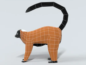 low poly cartoon red ruffed lemur 3D Model