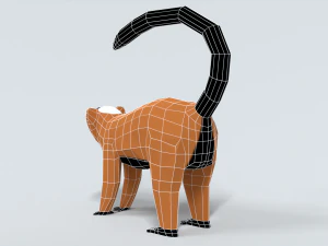 low poly cartoon red ruffed lemur 3D Model