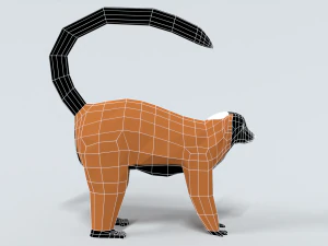 low poly cartoon red ruffed lemur 3D Model