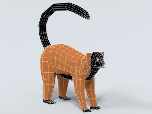 low poly cartoon red ruffed lemur 3D Model