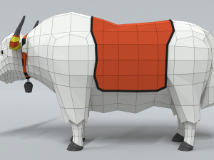 low poly cartoon white yak 3D Model