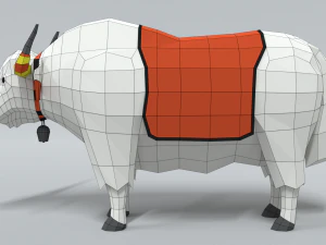 low poly cartoon white yak 3D Model