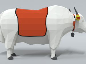 low poly cartoon white yak 3D Model