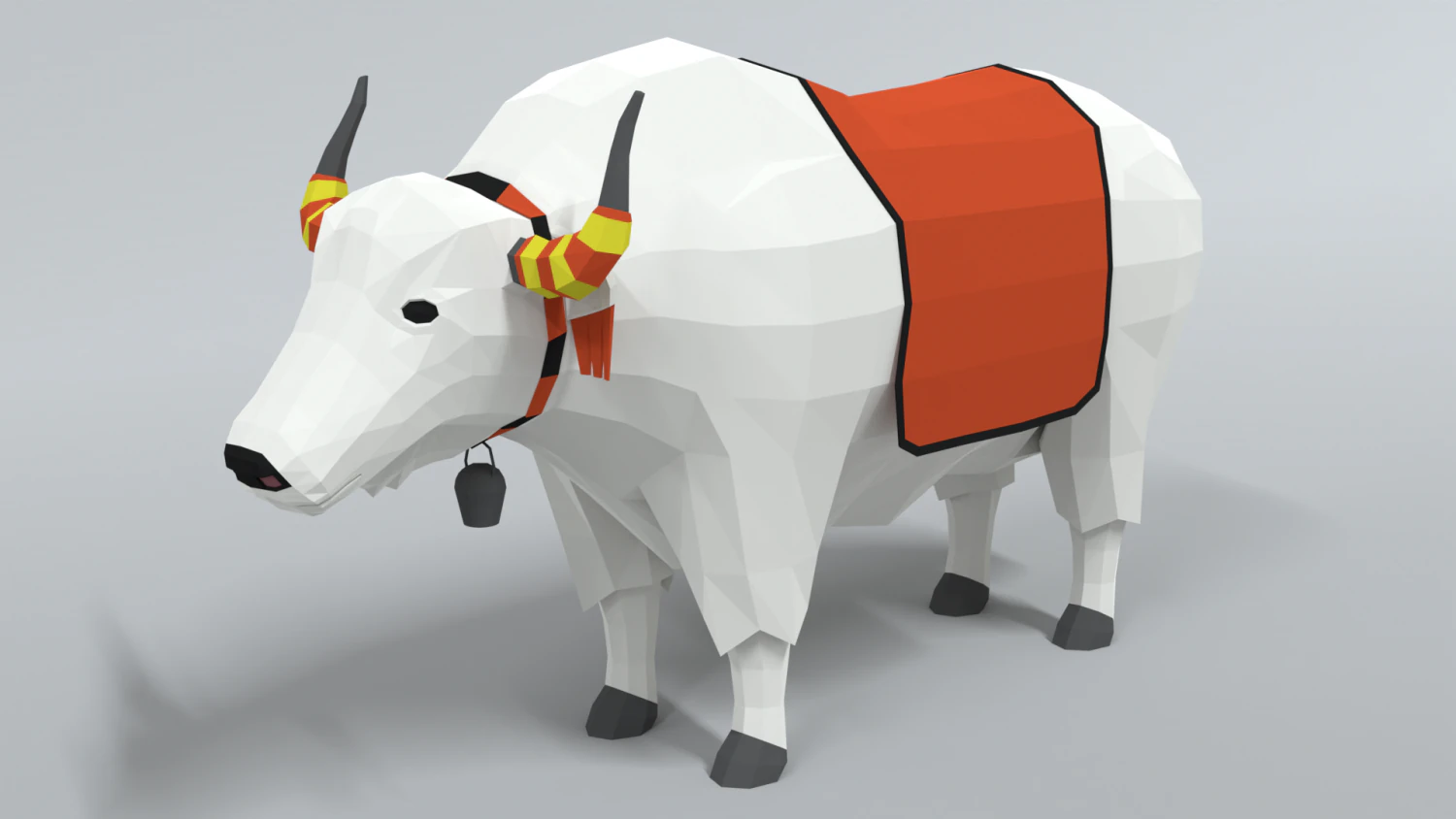 low poly cartoon white yak 3D Model .c4d .max .obj .3ds .fbx .stl .blend 