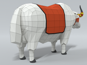 low poly cartoon white yak 3D Model