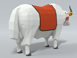low poly cartoon white yak 3D Model