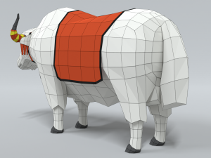 low poly cartoon white yak 3D Model