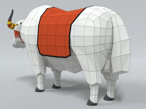 low poly cartoon white yak 3D Model