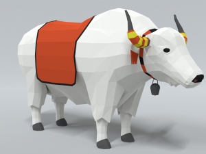 low poly cartoon white yak 3D Model