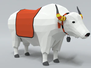 low poly cartoon white yak 3D Model