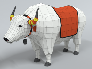 low poly cartoon white yak 3D Model