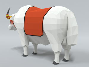 low poly cartoon white yak 3D Model