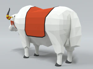 low poly cartoon white yak 3D Model