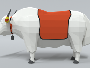 low poly cartoon white yak 3D Model