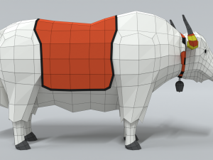 low poly cartoon white yak 3D Model