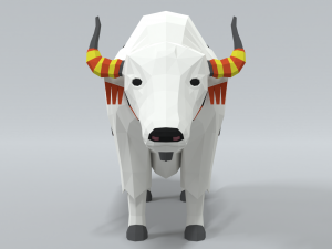 low poly cartoon white yak 3D Model