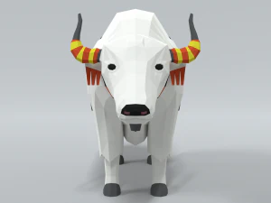 low poly cartoon white yak 3D Model