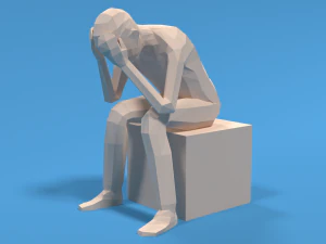 低聚孩子坐着悲伤 3D 模型