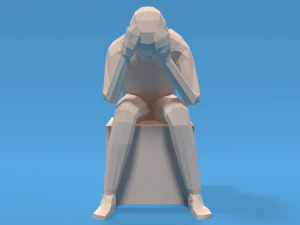 low poly kid sitting sad 3D Model