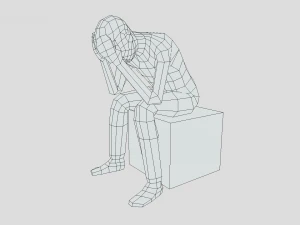 low poly kid sitting sad 3D Model