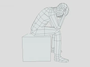 low poly kid sitting sad 3D Model