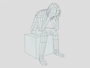 low poly kid sitting sad 3D Model