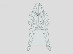 low poly kid sitting sad 3D Model