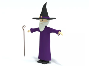 low poly cartoon wizard 3D Model