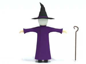 low poly cartoon wizard 3D Model