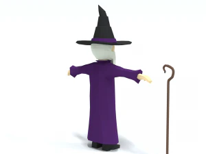 low poly cartoon wizard 3D Model