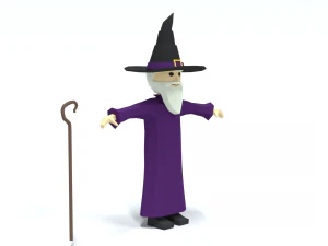 low poly cartoon wizard 3D Model