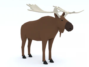 Low Poly Caretoon Moose 3D Model