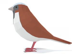 Low Poly Cartoon Sparrow 3D Model