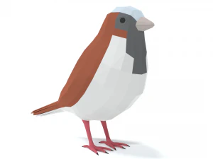 Low Poly Cartoon Sparrow 3D Model