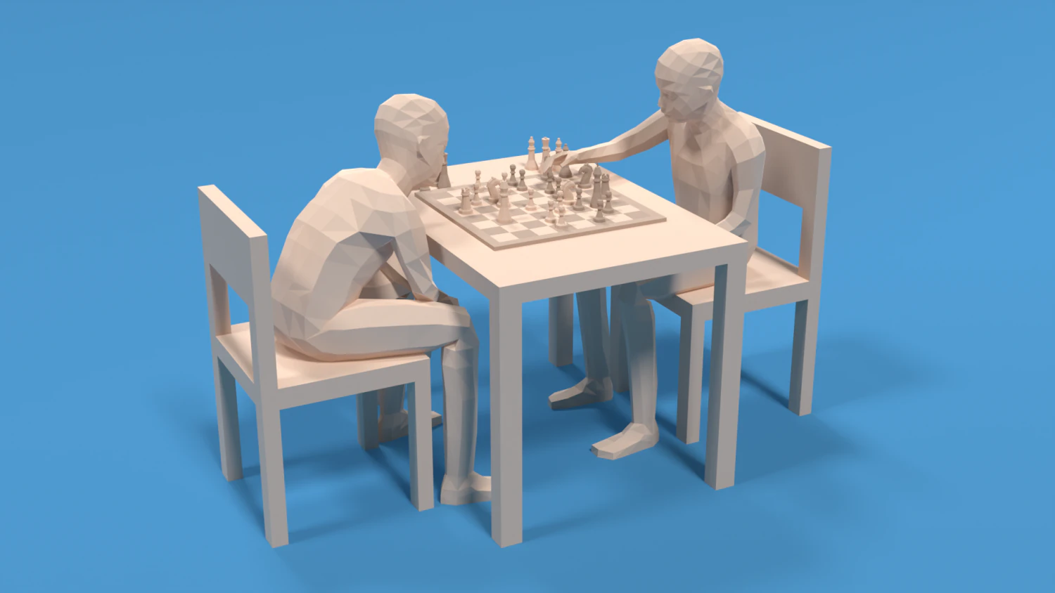Low Poly Kids Playing Chess 3D Model .c4d .max .obj .3ds .fbx .stl .blend