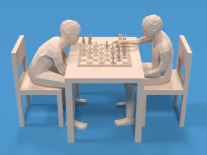 Low Poly Kids Playing Chess 3D Model