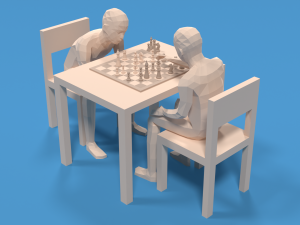 Low Poly Kids Playing Chess Model 3D