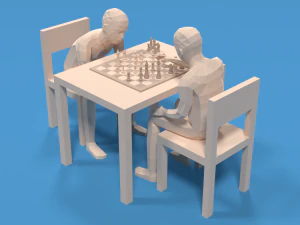 Low Poly Kids Playing Chess 3D Model