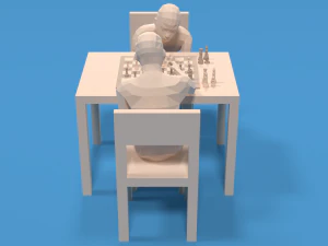 Low Poly Kids Playing Chess 3D Model