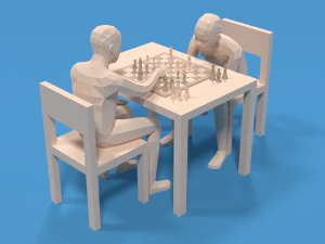 Low Poly Kids Playing Chess 3D Model