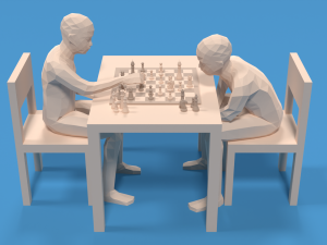 Low Poly Kids Playing Chess Model 3D