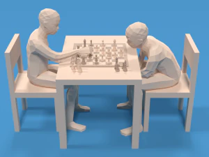 Low Poly Kids Playing Chess 3D Model