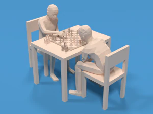 Low Poly Kids Playing Chess 3D Model