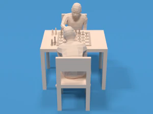 Low Poly Kids Playing Chess 3D Model