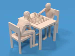 Low Poly Kids Playing Chess 3D Model