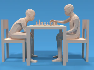 Low Poly Kids Playing Chess 3D Model