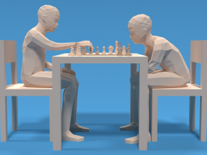 Low Poly Kids Playing Chess Model 3D