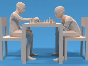 Low Poly Kids Playing Chess 3D Model