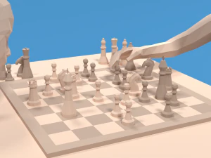 Low Poly Kids Playing Chess 3D Model