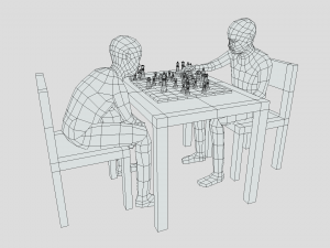 Low Poly Kids Playing Chess Model 3D